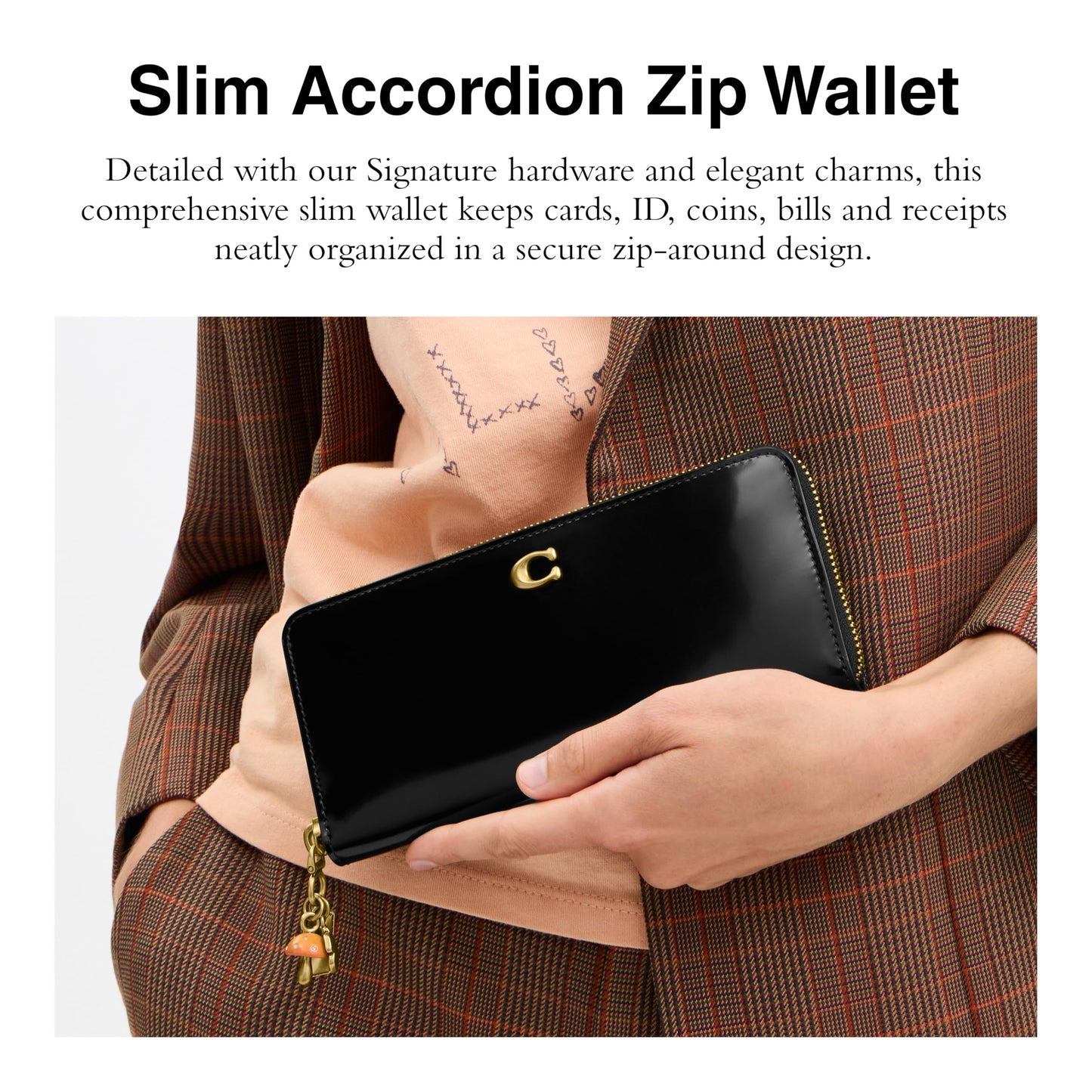 Spazzolato Leather Essential Slim Accordion Zip with Charm