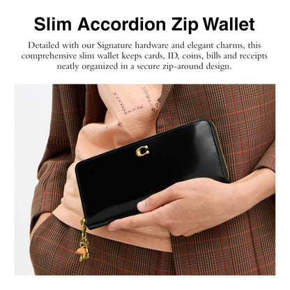 Spazzolato Leather Essential Slim Accordion Zip with Charm