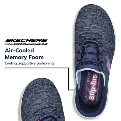 Skechers Women's Summits Hands-Free Slip-Ins – Memory Foam Insole, Heel Pillow, Vegan Materials Sneaker, Navy Purple, 10 Wide