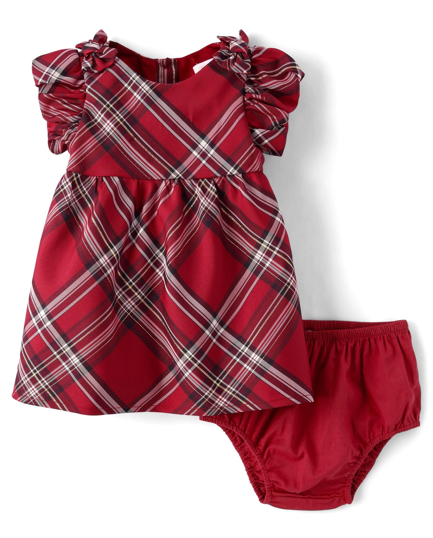The Children's Place,Baby-Girls,and Newborn Short Sleeve Dressy Dress and Diaper Cover Set,Red Ochre Plaid,0 Months,3 Months