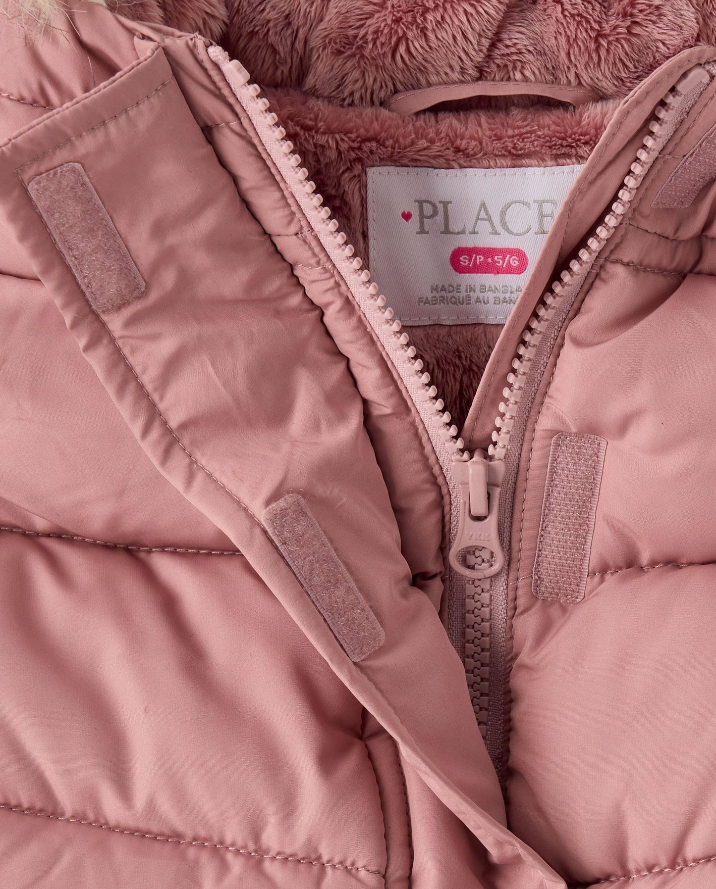 The Children's Place,Girls,Water and Wind Resistant Hooded Zip Front Mid Length Puffer Jacket, Faux Fur Lined,Precious Pink,Large