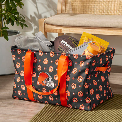 Vera Bradley Women's Recycled Lighten Up Nfl Large Car Tote (Multiple Teams Available), Clevelandbrownsonbrown/Orangebandana, One Size