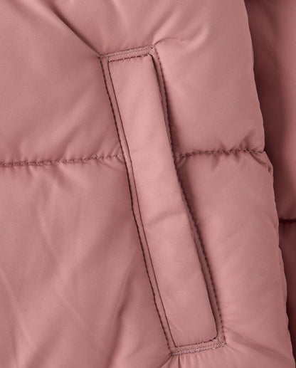 The Children's Place,Girls,Water and Wind Resistant Hooded Zip Front Mid Length Puffer Jacket, Faux Fur Lined,Precious Pink,Large
