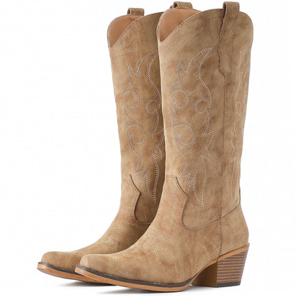 IUV Cowboy Boots For Women Western Cowgirl Classic Mid Calf Snip Toe Boot