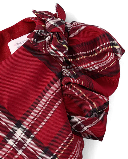 The Children's Place,Baby-Girls,and Newborn Short Sleeve Dressy Dress and Diaper Cover Set,Red Ochre Plaid,0 Months,3 Months