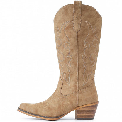 IUV Cowboy Boots For Women Western Cowgirl Classic Mid Calf Snip Toe Boot