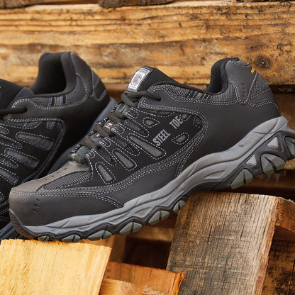 Skechers Men's Cankton Steel Toe Construction Shoe - Electrical Hazard Rated, Memory Foam, Black/Charcoal, 9.5 Wide