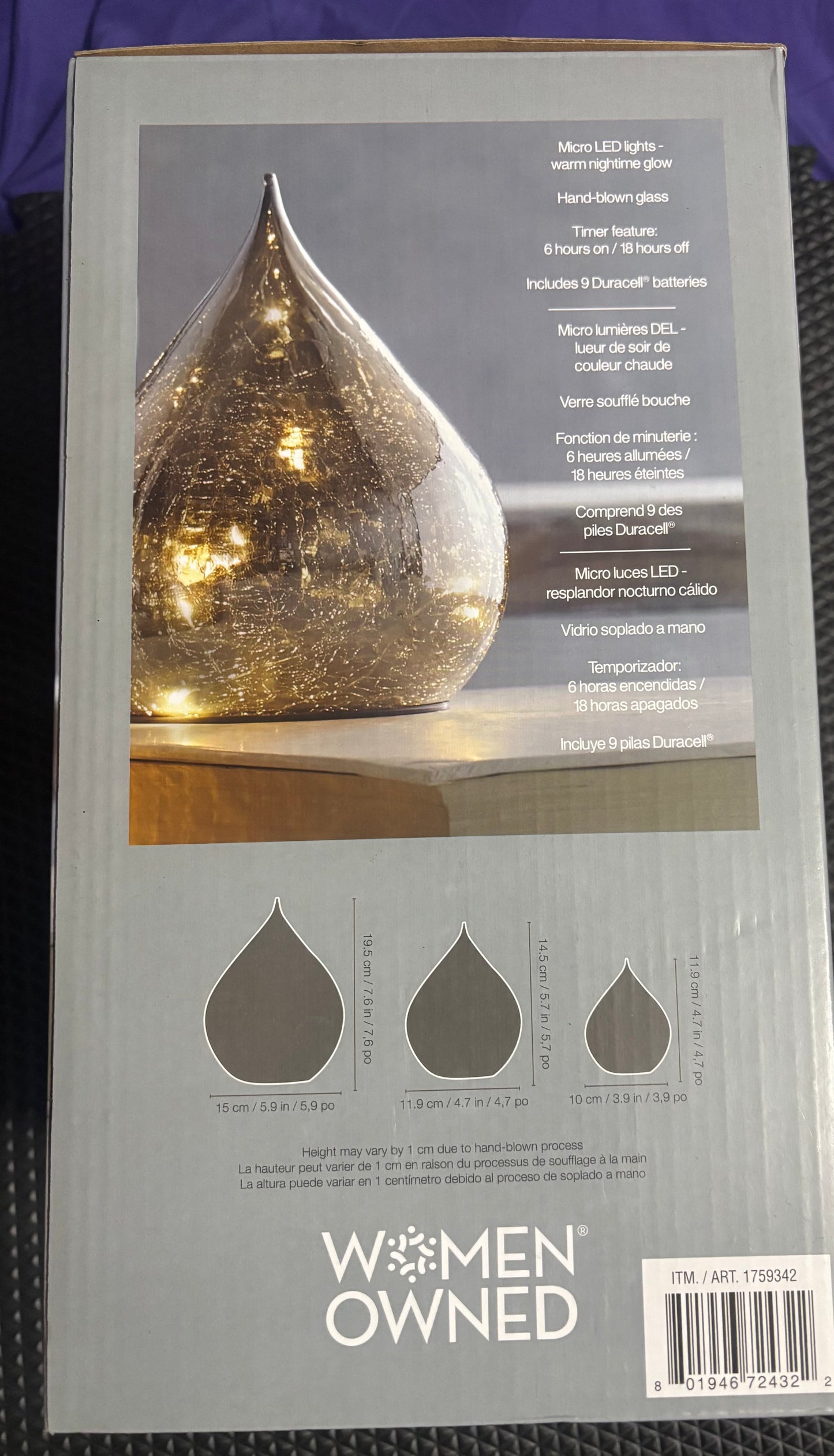 Evergreen LED Glass Raindrops Set Of 3 Smoky Gray Finish
