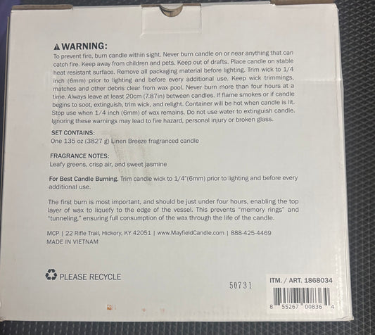 HUGE MAYFIELD SCENTED CANDLE 135 OZ (4L)