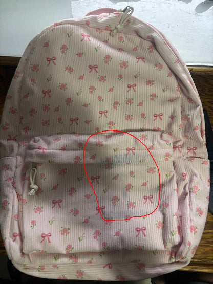 BTOOP School Backpack for Girls Teens Large Corduroy Bookbag Lightweight Casual High School College Backpacks 17 inch Laptop Travel Bag (Pink Bow Floral-1)