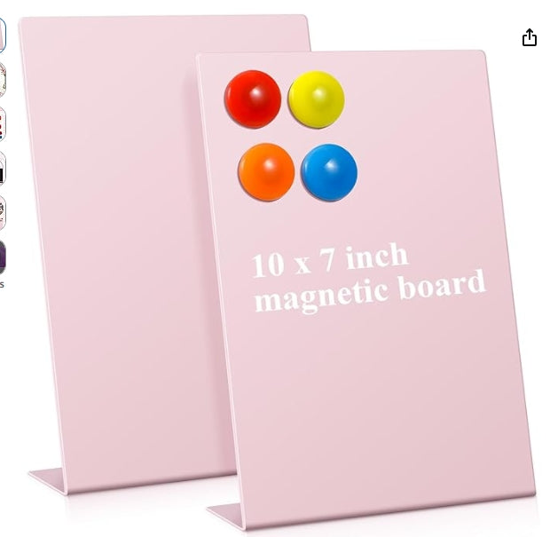 2 Pcs Pink Magnetic Bulletin Board for Tabletops with 8 Magnets 10x7