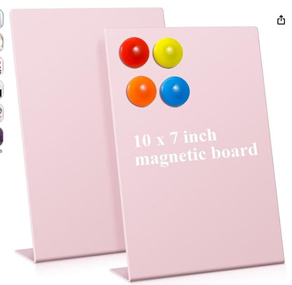 2 Pcs Pink Magnetic Bulletin Board for Tabletops with 8 Magnets 10x7