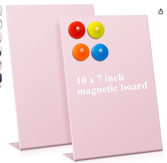 2 Pcs Pink Magnetic Bulletin Board for Tabletops with 8 Magnets 10x7