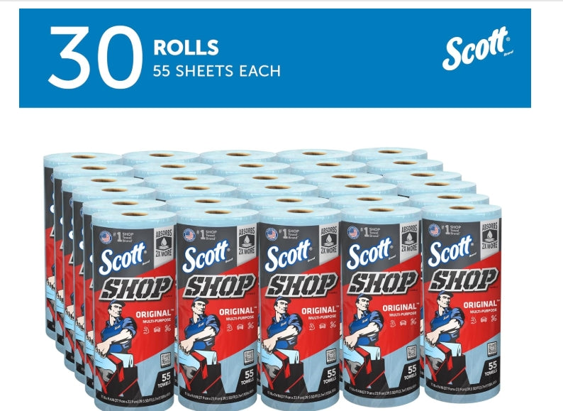 30 ROLLS OF Scott Shop Original Blue Towels