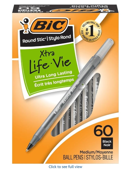 BIC Round Stic Xtra Life Ballpoint Pens 60CT