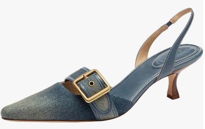 Coach Margot Loved Denim Slingback Heels SIZE 6.5