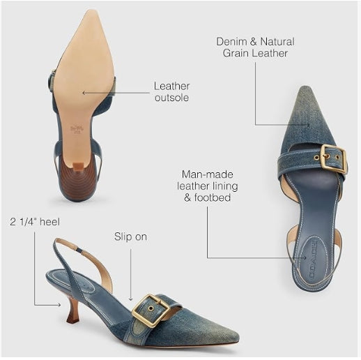 Coach Margot Loved Denim Slingback Heels SIZE 6.5