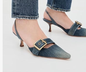 Coach Margot Loved Denim Slingback Heels SIZE 6.5