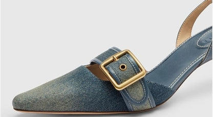 Coach Margot Loved Denim Slingback Heels SIZE 6.5
