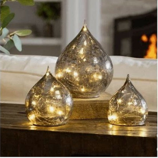 Evergreen LED Glass Raindrops Set Of 3 Smoky Gray Finish