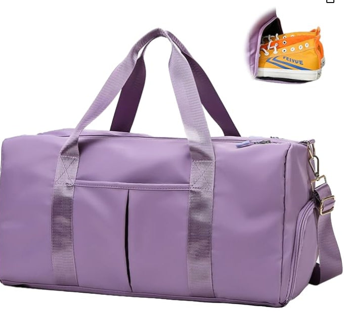 PATRECO Women Gym Bag with Separation for Wet and Dry, Shoe Storage, Waterproof Travel Duffle Bag for Gym, Swimming, Yoga, Sports (Purple)