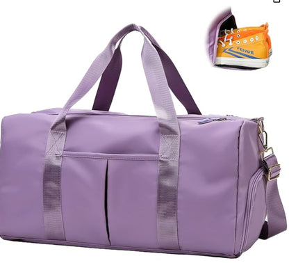 PATRECO Women Gym Bag with Separation for Wet and Dry, Shoe Storage, Waterproof Travel Duffle Bag for Gym, Swimming, Yoga, Sports (Purple)