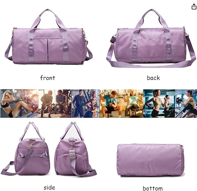 PATRECO Women Gym Bag with Separation for Wet and Dry, Shoe Storage, Waterproof Travel Duffle Bag for Gym, Swimming, Yoga, Sports (Purple)