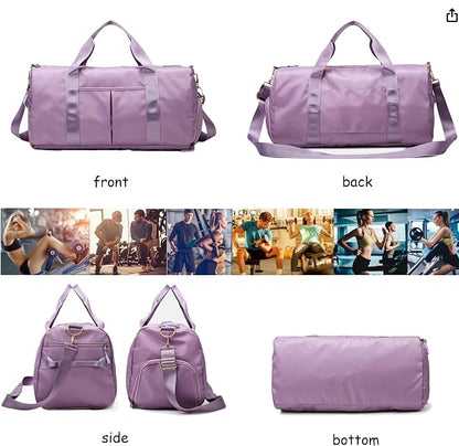 PATRECO Women Gym Bag with Separation for Wet and Dry, Shoe Storage, Waterproof Travel Duffle Bag for Gym, Swimming, Yoga, Sports (Purple)