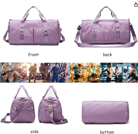 PATRECO Women Gym Bag with Separation for Wet and Dry, Shoe Storage, Waterproof Travel Duffle Bag for Gym, Swimming, Yoga, Sports (Purple)