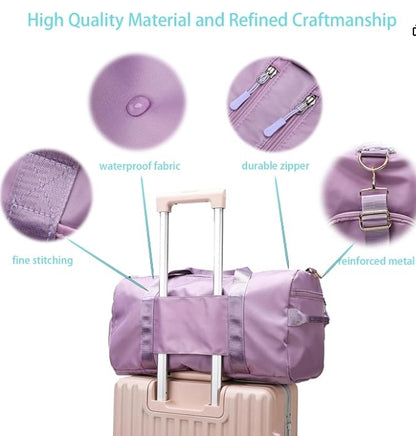PATRECO Women Gym Bag with Separation for Wet and Dry, Shoe Storage, Waterproof Travel Duffle Bag for Gym, Swimming, Yoga, Sports (Purple)