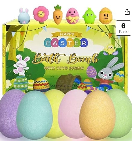 6 Pack Easter Bath Bombs with Easter Squishy Toys Inside