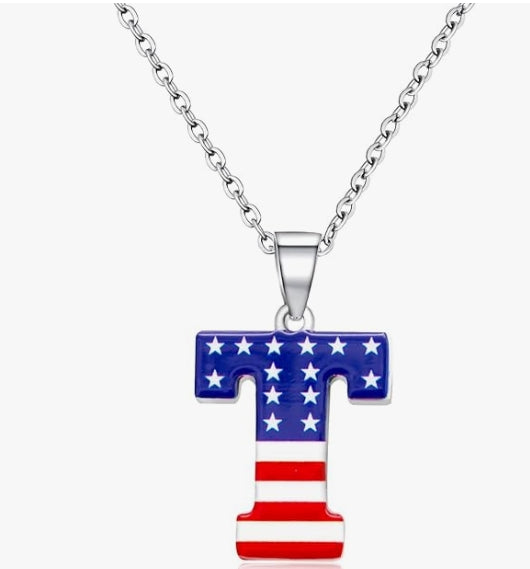 Nanafast USA 4th of July Initial Necklace