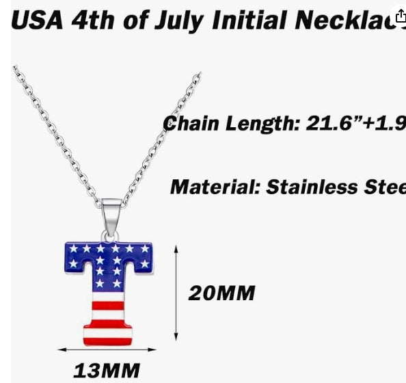 Nanafast USA 4th of July Initial Necklace