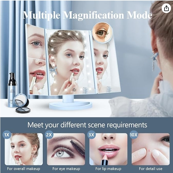 Makeup Mirror, Vanity Mirror with Lights, 2X/3X/10X Magnification