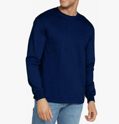 Gildan Adult LARGE Ultra Cotton Long Sleeve T-Shirt Style NAVY