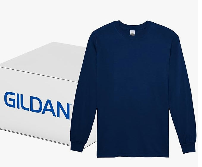 Gildan Adult LARGE Ultra Cotton Long Sleeve T-Shirt Style NAVY