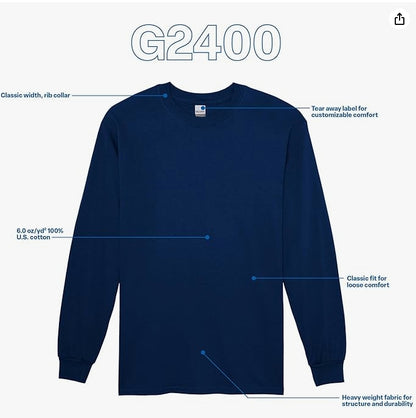 Gildan Adult LARGE Ultra Cotton Long Sleeve T-Shirt Style NAVY