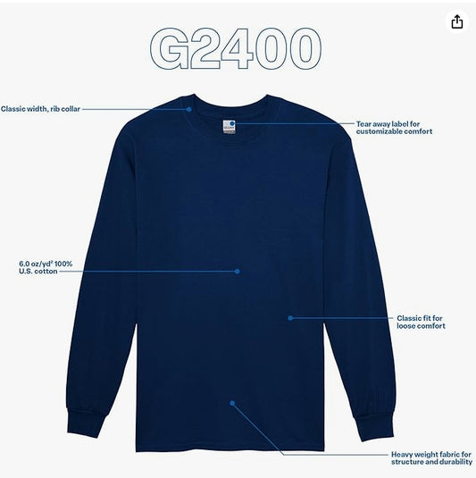 Gildan Adult LARGE Ultra Cotton Long Sleeve T-Shirt Style NAVY