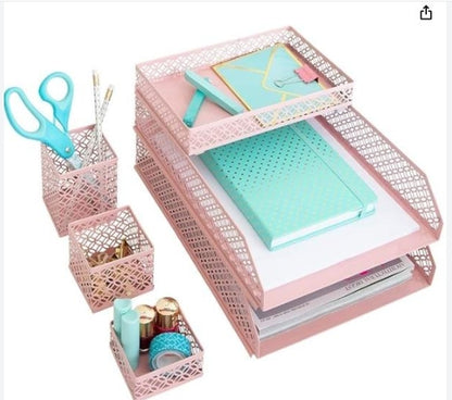 Pink Desk Organizer Set for Women 6 Piece