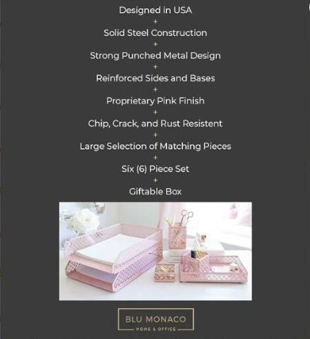 Pink Desk Organizer Set for Women 6 Piece