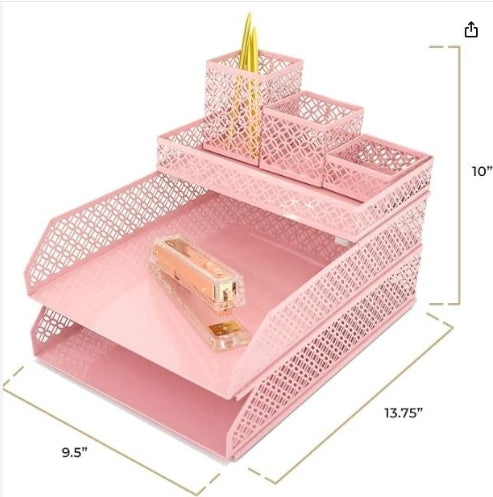 Pink Desk Organizer Set for Women 6 Piece