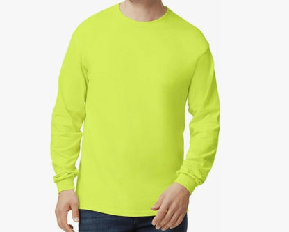 Gildan Adult LARGE Ultra Cotton Long Sleeve T-Shirt Style SAFETY GREEN