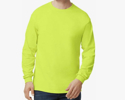 Gildan Adult LARGE Ultra Cotton Long Sleeve T-Shirt Style SAFETY GREEN