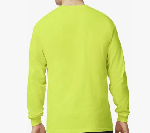 Gildan Adult LARGE Ultra Cotton Long Sleeve T-Shirt Style SAFETY GREEN