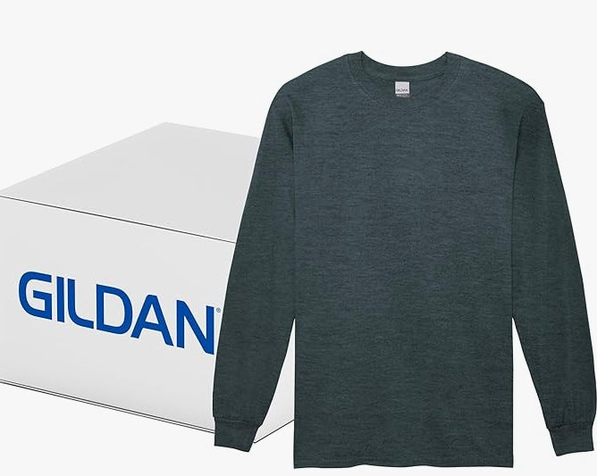 Gildan Adult LARGE Ultra Cotton Long Sleeve T-Shirt Style DARK HEATHER