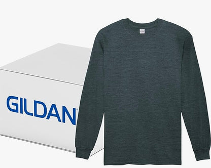 Gildan Adult LARGE Ultra Cotton Long Sleeve T-Shirt Style DARK HEATHER