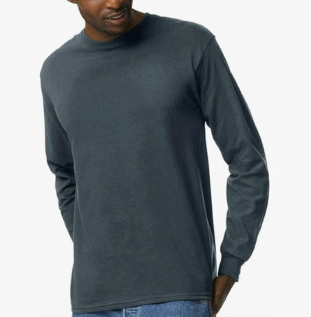 Gildan Adult LARGE Ultra Cotton Long Sleeve T-Shirt Style DARK HEATHER
